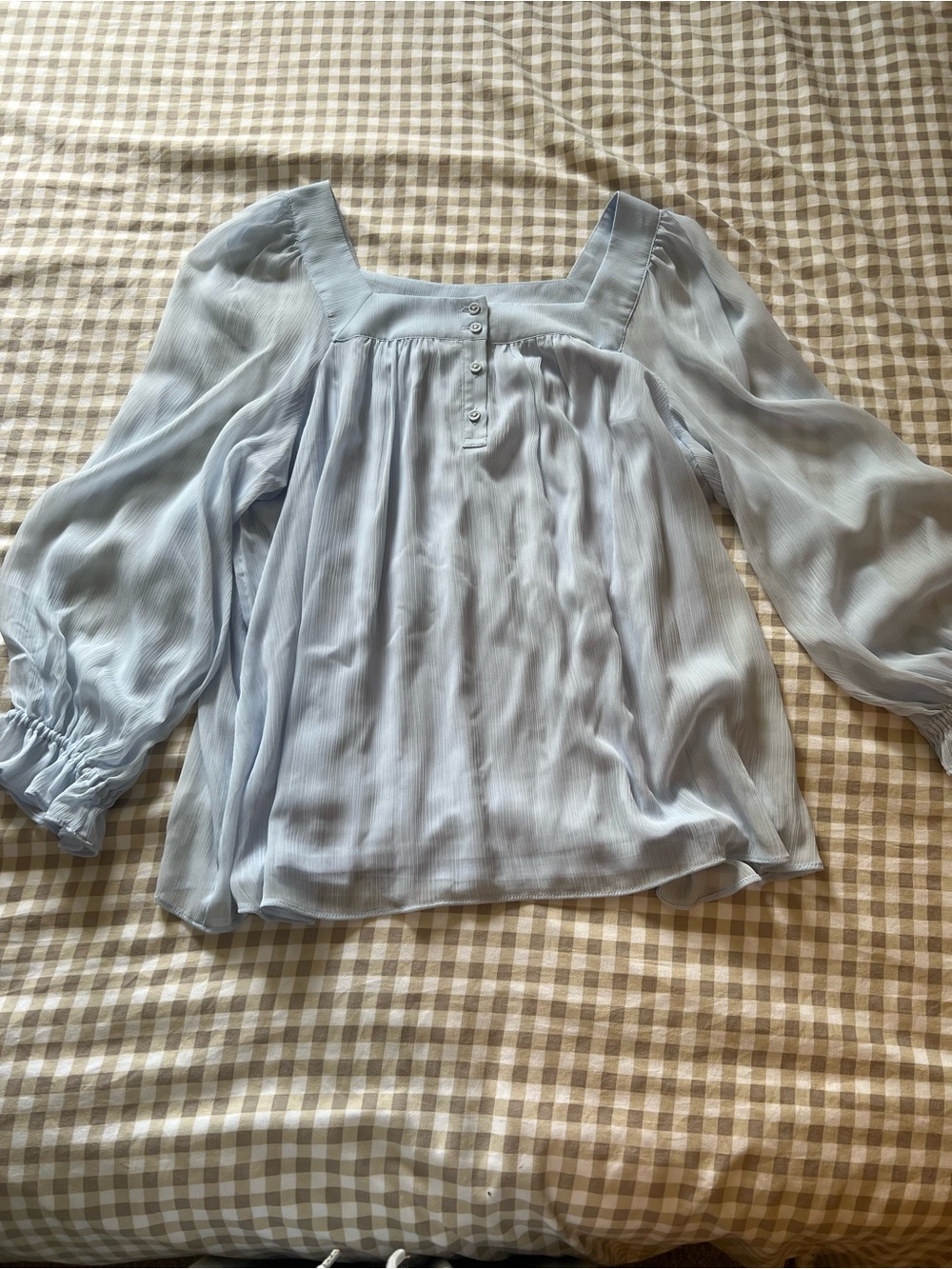 LC Lauren Conrad Pale Blue Square-Neck Sheer Blouse